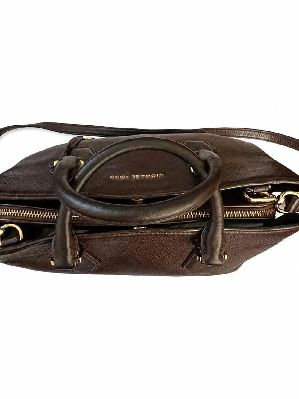 Michael Kors Dark Brown Pebbled Shoulder Bag with Gold Hardware